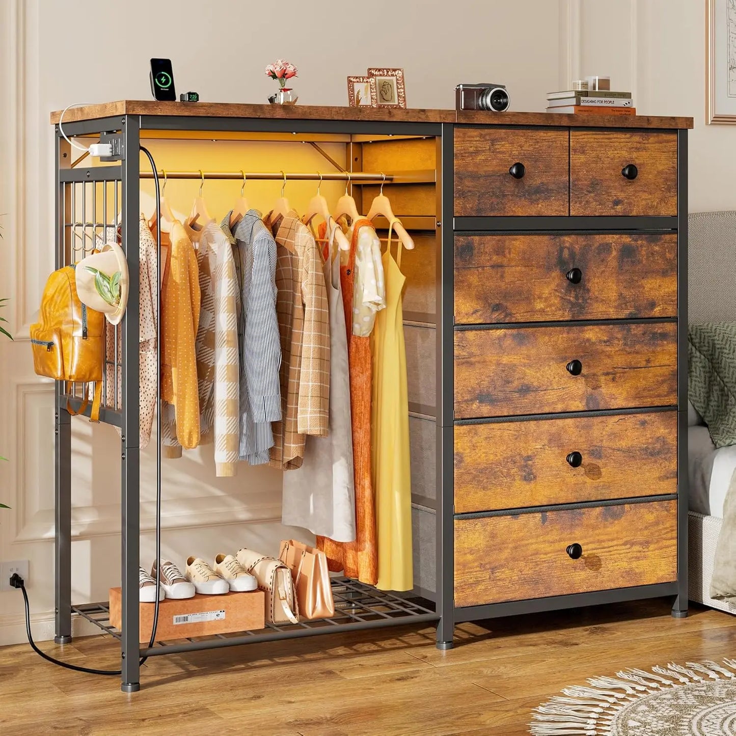Chengwei Modern Dresser With LED Lights And Charging Station