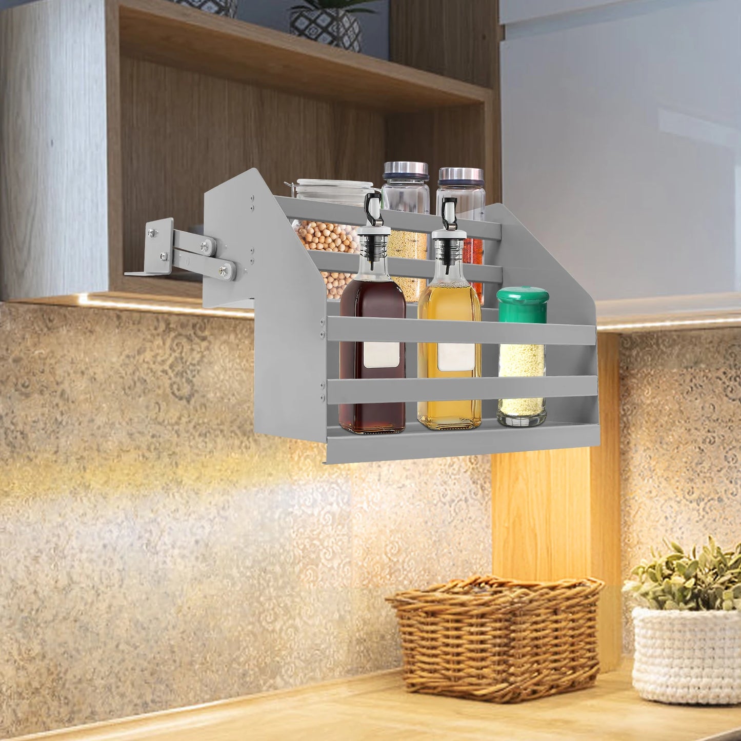 Two Tier Pull Down Cabinet Organizer For Under Sink With 10 Kg Load Capacity