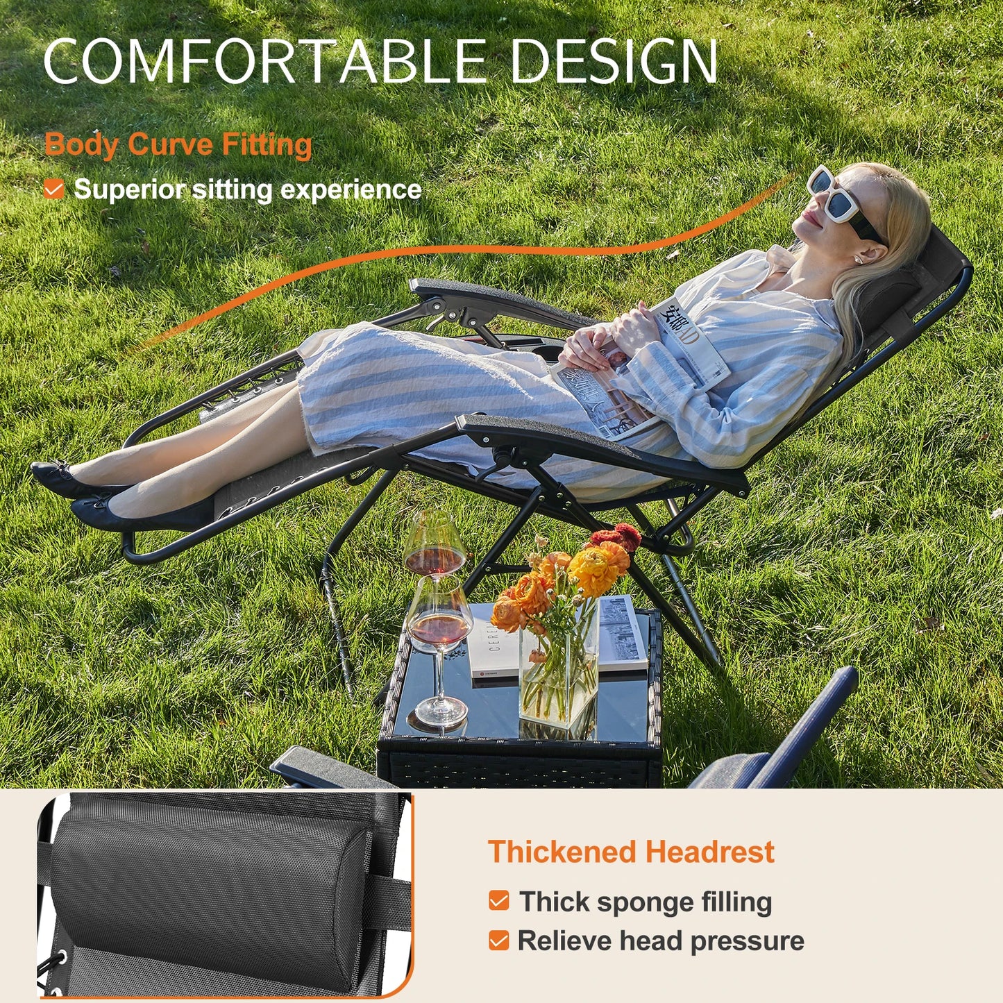 JHK Zero Gravity Portable Recliners 2-Pack With Cup Holders
