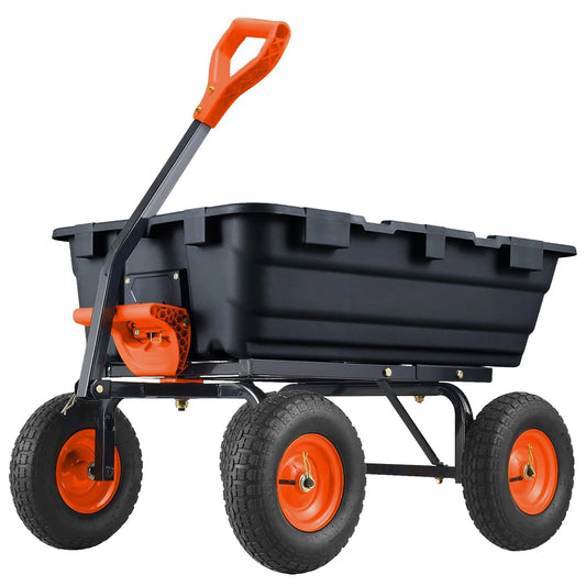 900 Lb Poly Garden Dump Cart, Heavy-Duty Utility Garden Wagon on Wheels with 10-Inch All-Terrain Tyres, 180° Rotating Handle