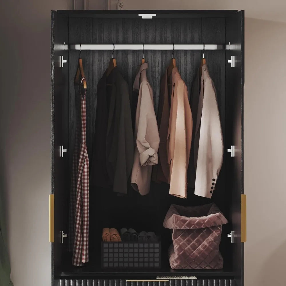Wooden Wardrobe Armoire With Double Doors And Three Drawers