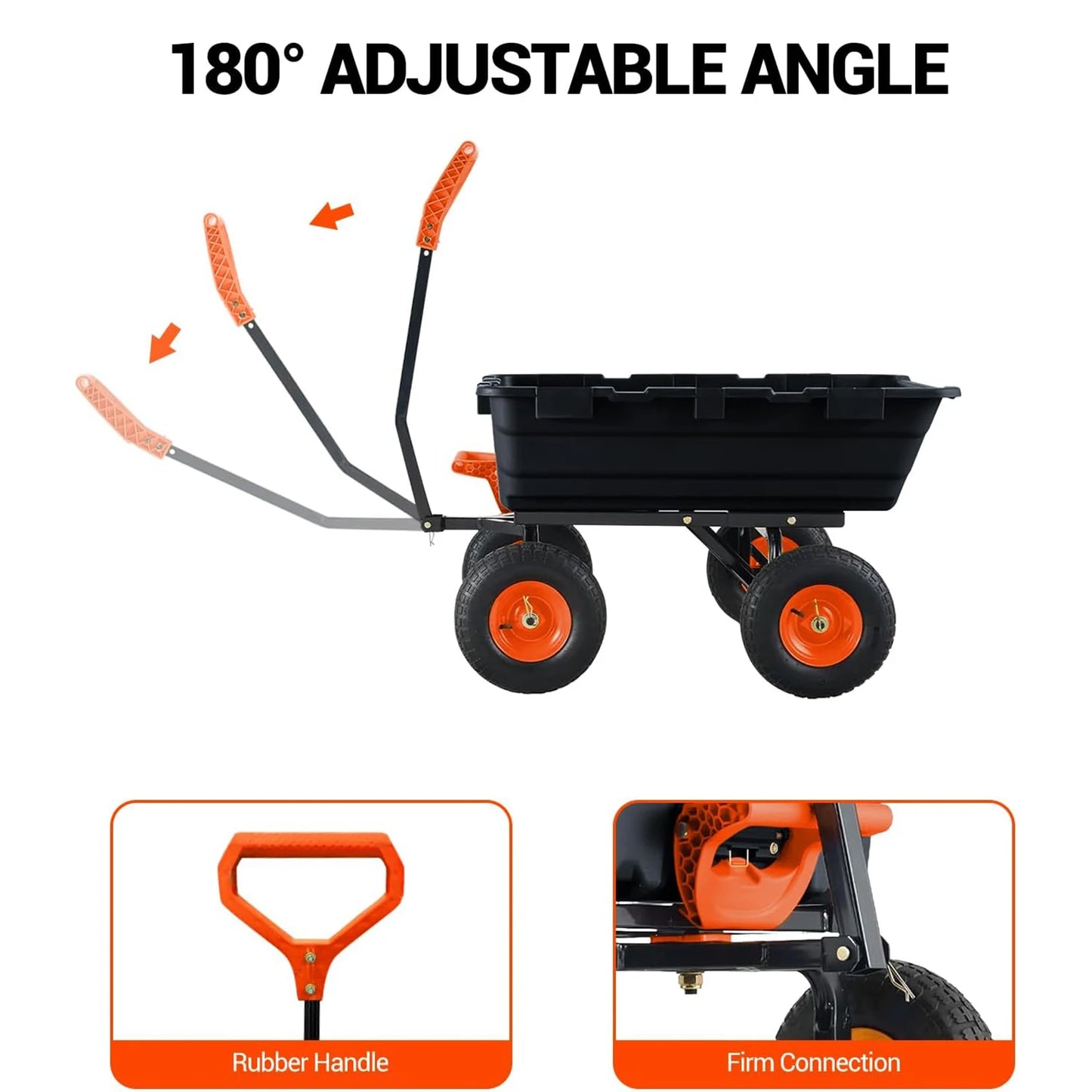 900 Lb Poly Garden Dump Cart, Heavy-Duty Utility Garden Wagon on Wheels with 10-Inch All-Terrain Tyres, 180° Rotating Handle