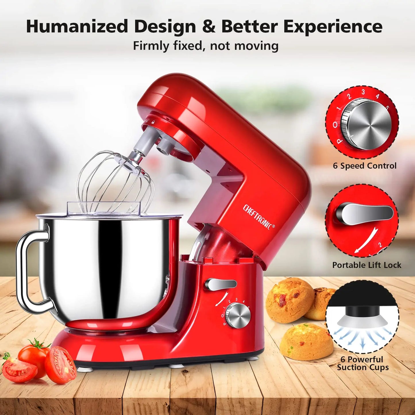 Cheftronic Stand Mixer Tilt Head 6 Speed Electric Kitchen Appliance