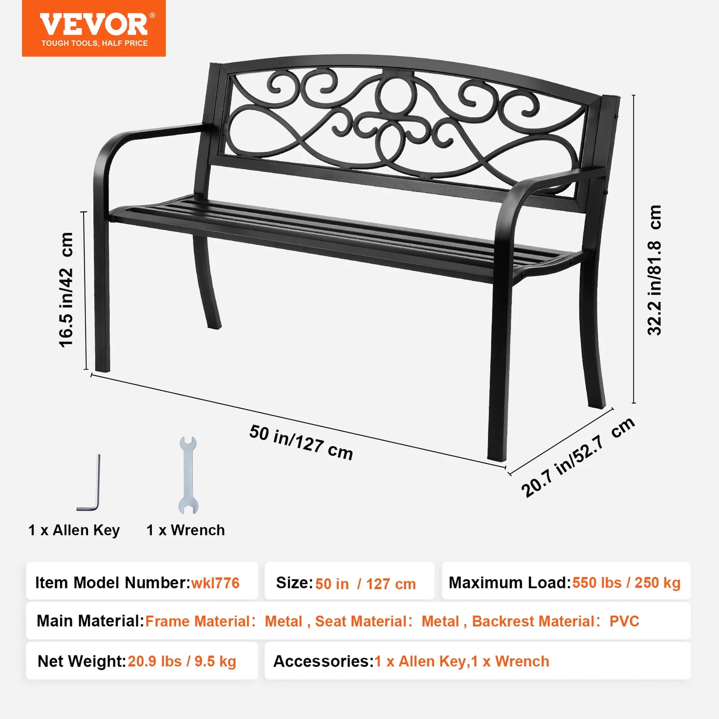 SucceBuy Outdoor Garden Bench Wood And Metal Park Bench