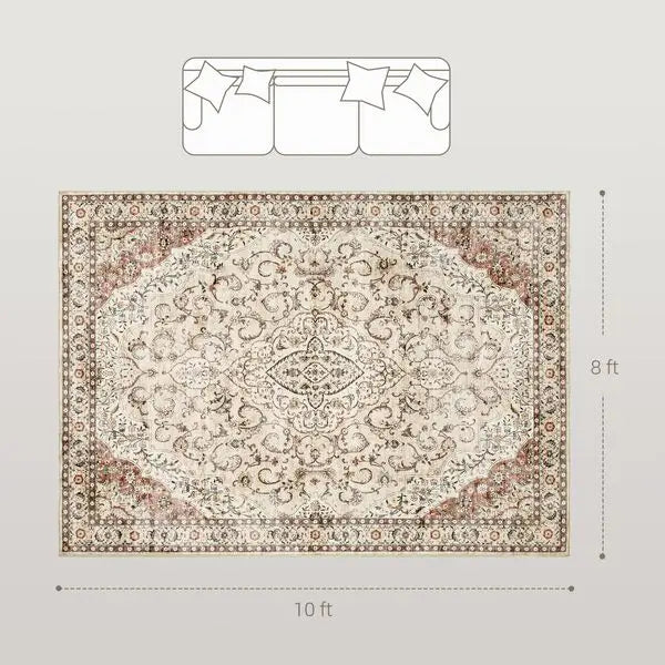 HOMCOM Floral Non Slip Machine Washable Area Rug Living Room