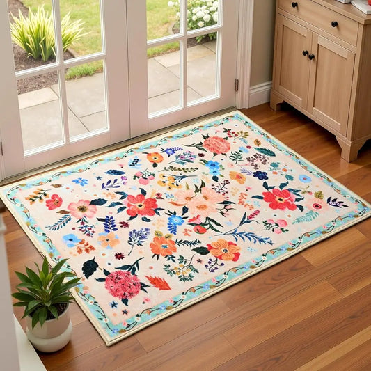 DIXSG Floral Entryway Rug Boho Non Slip Washable Soft