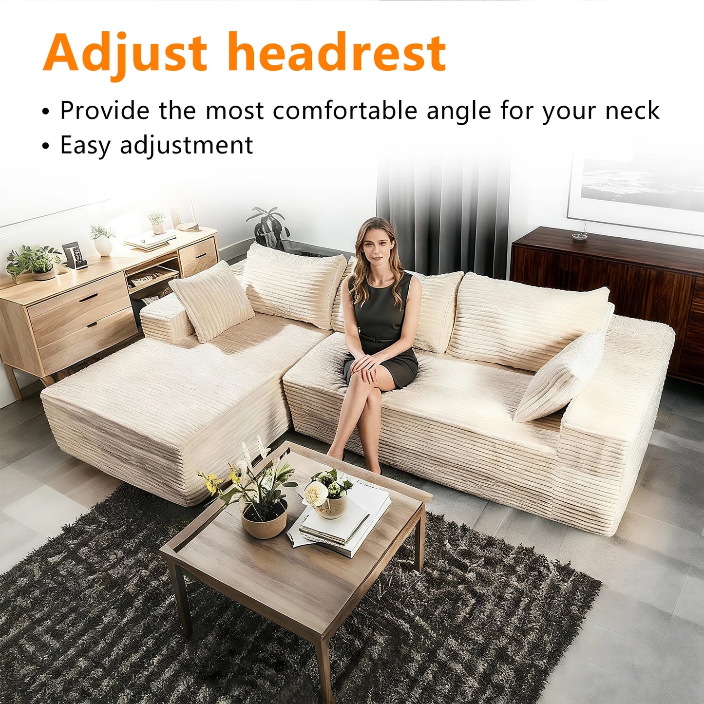 Cloud Like Corduroy Sectional Sofa With Built In Storage