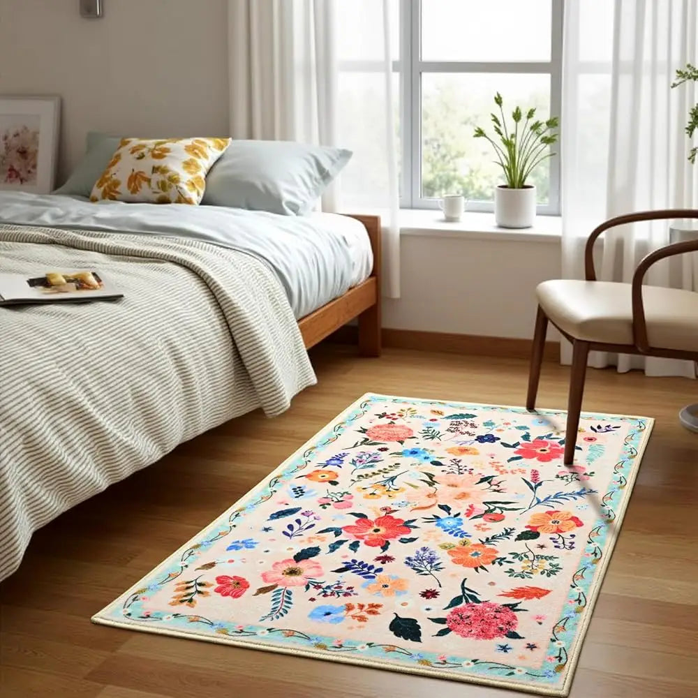 DIXSG Floral Entryway Rug Boho Non Slip Washable Soft
