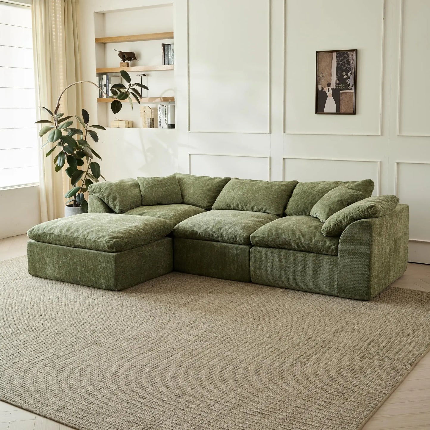 Yeflixvrau Cloud Modern L-Shaped Modular Sofa With Ottoman