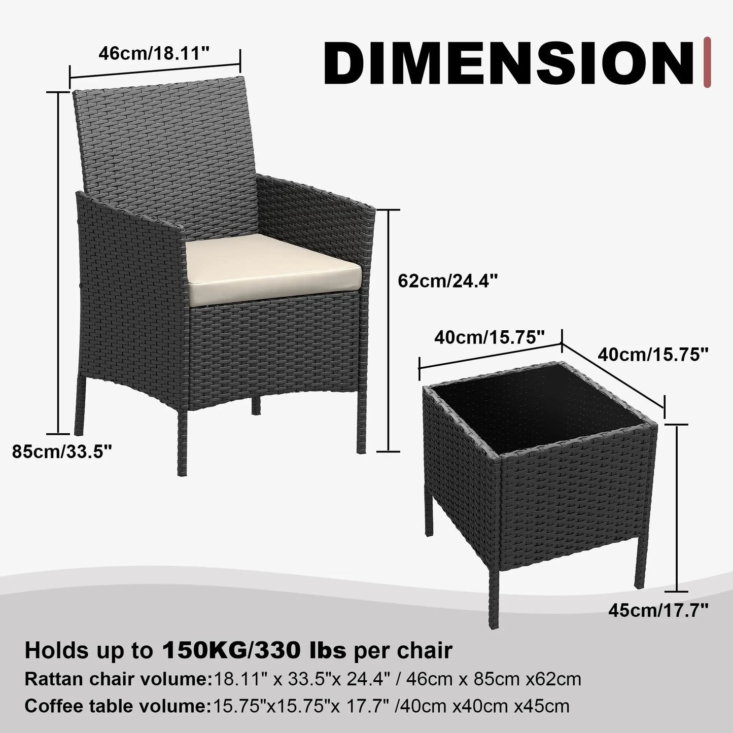 HiMISS 3-Piece Outdoor Wicker Patio Set With Glass Coffee Table