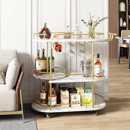 HobbyLane Bar Carts With 4-Tier Storage And Wine Rack