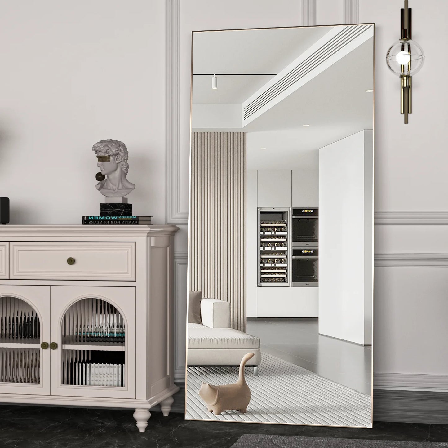Full Body Floor Mirror With Black Metal Frame Decor