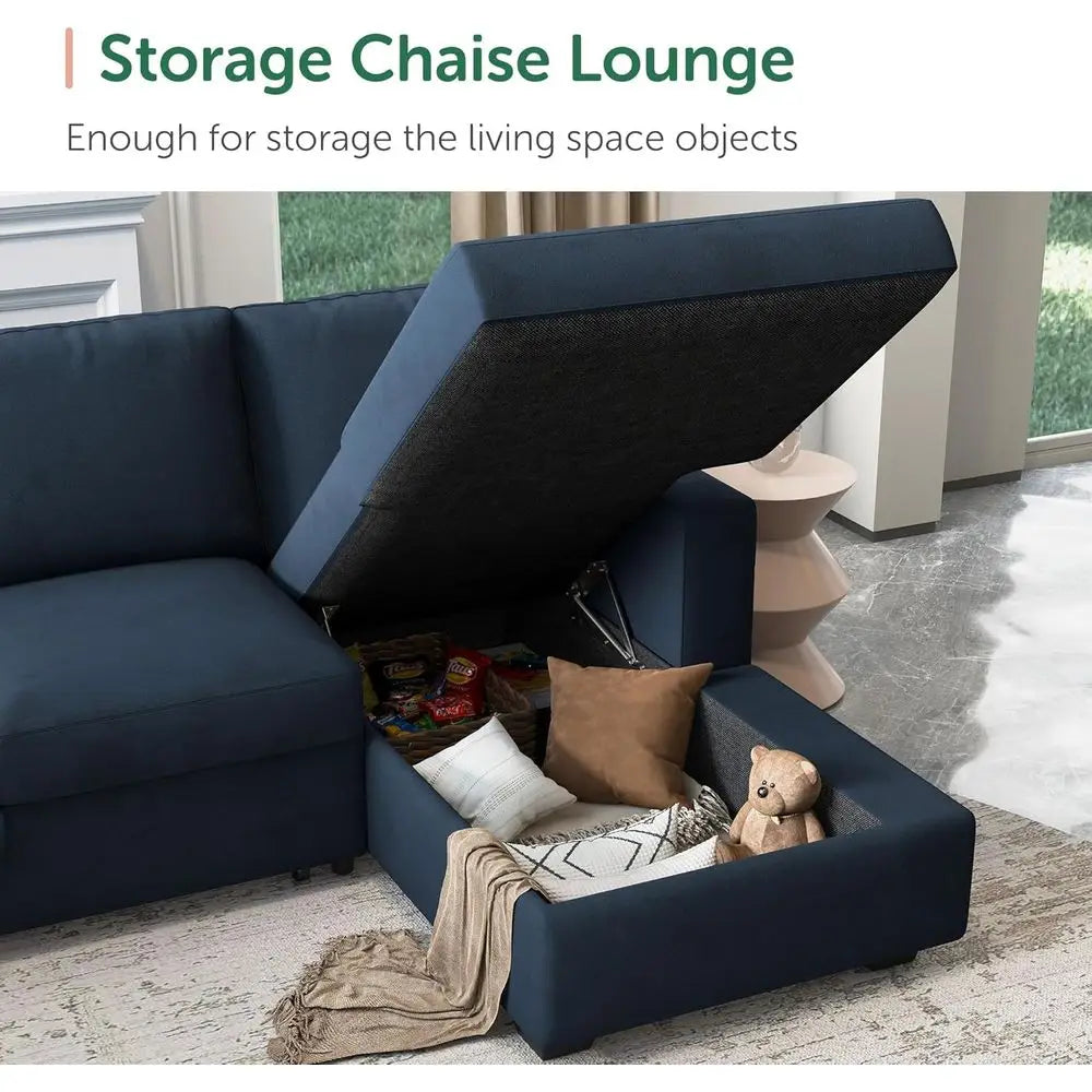 U-Shaped Sectional Sleeper Sofa With Pull-Out Bed And Storage Chaise Lounge