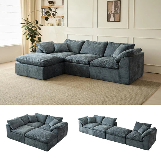 YeflixvrauCN Modern Cloud L-Shaped 3-Seater Sofa With Ottoman