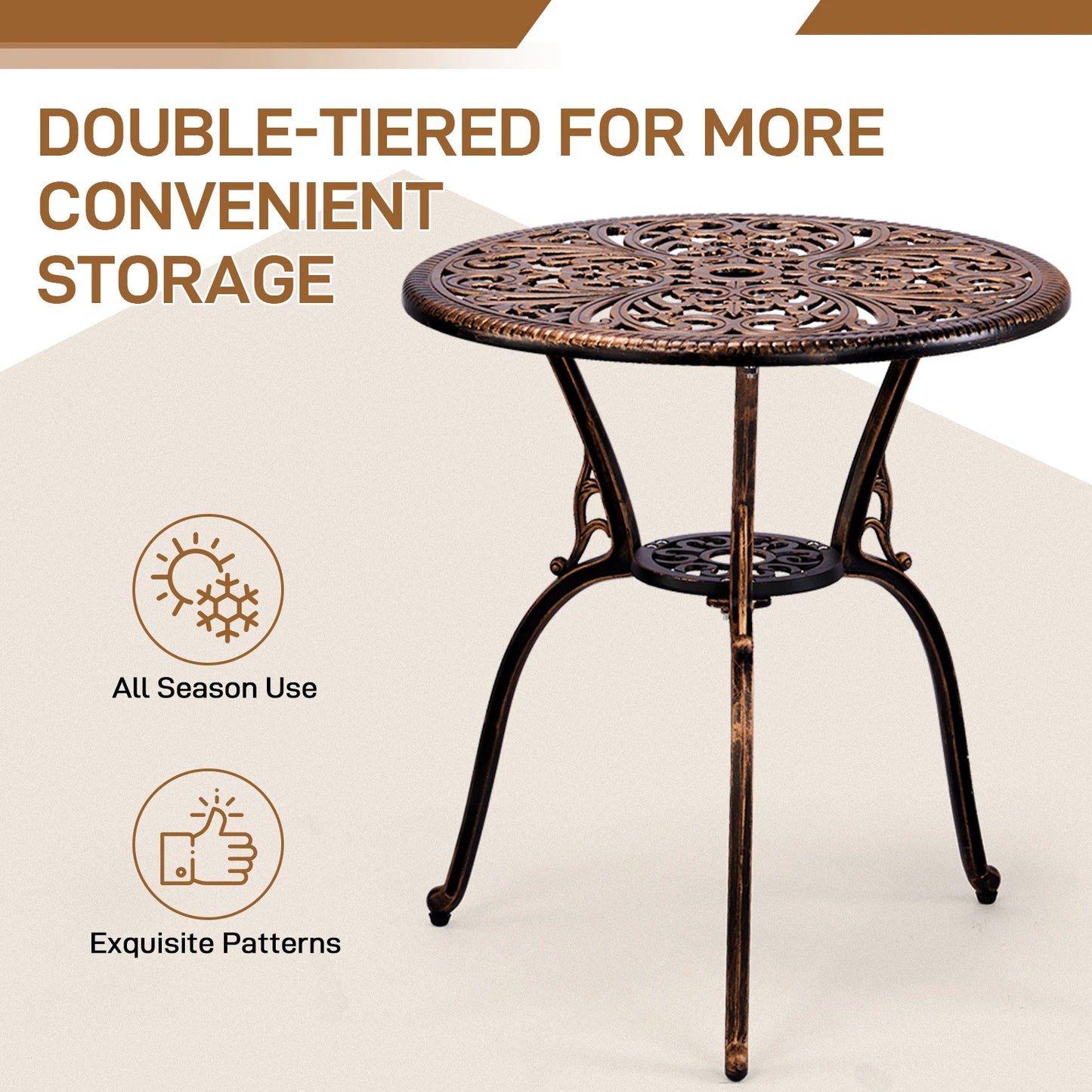 All-Weather Cast Aluminum Outdoor Bistro Set 3Pcs, Butterfly Style for Garden & Balcony