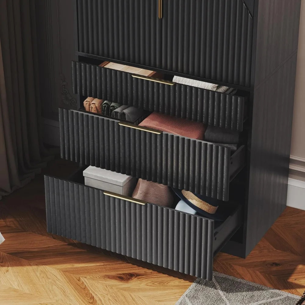 Wooden Wardrobe Armoire With Double Doors And Three Drawers