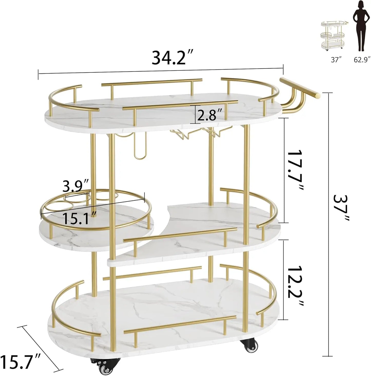 HobbyLane Bar Carts With 4-Tier Storage And Wine Rack