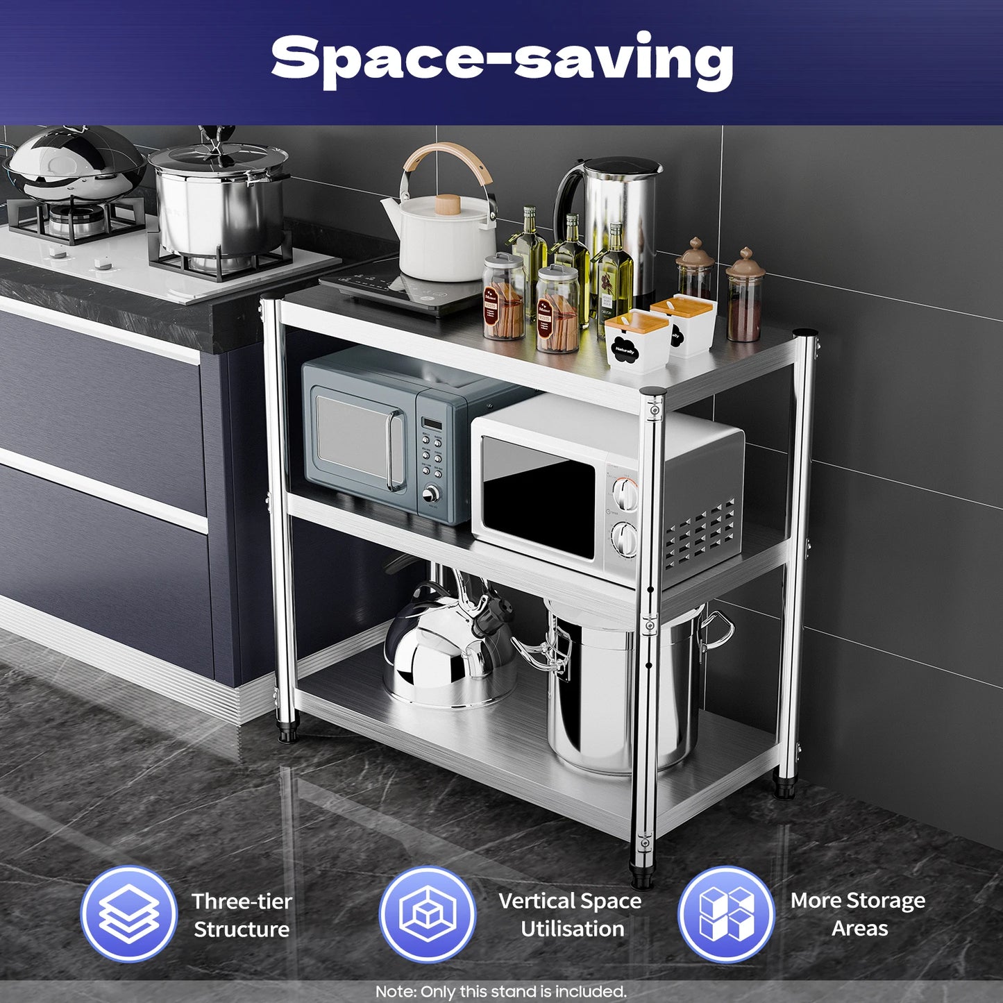 Stainless Steel Kitchen Storage Rack Heavy Duty Microwave Shelf