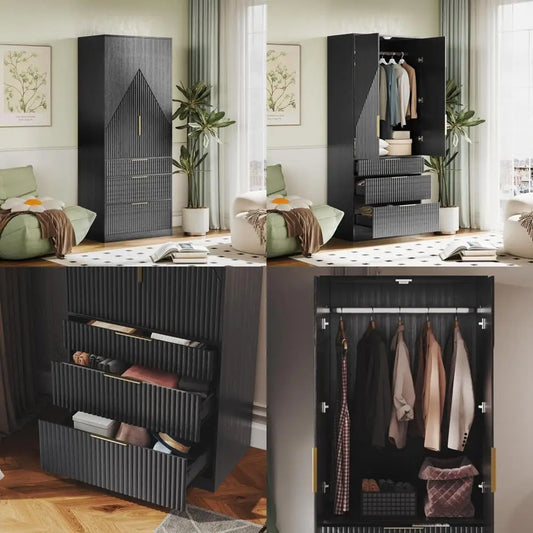 Wooden Wardrobe Armoire With Double Doors And Three Drawers