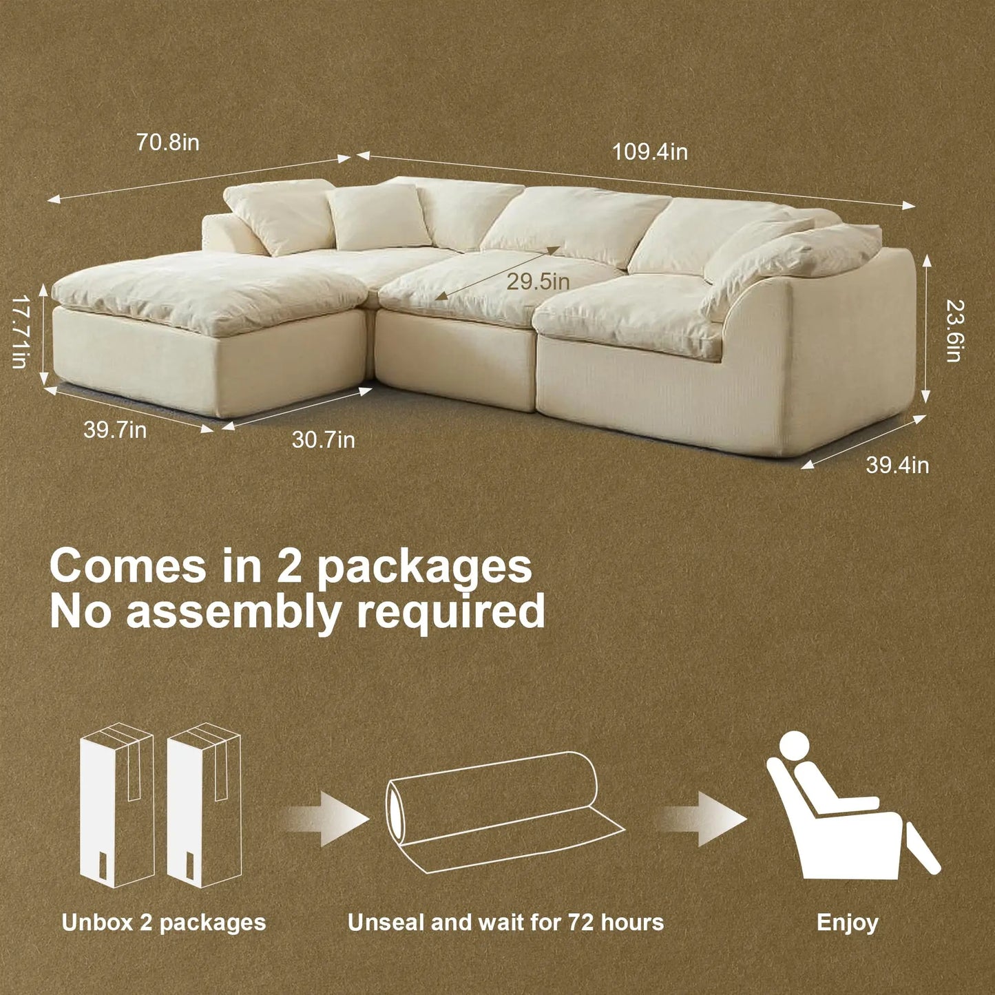 YeflixvrauCN Modern Cloud L-Shaped 3-Seater Sofa With Ottoman