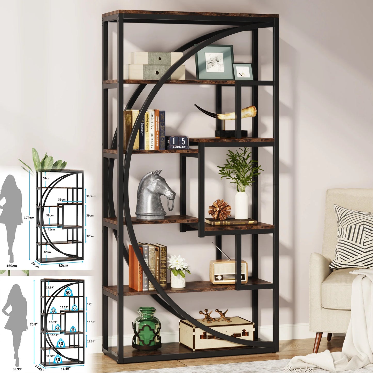 Tribesigns 5-Tier Industrial Etagere Bookcase Freestanding