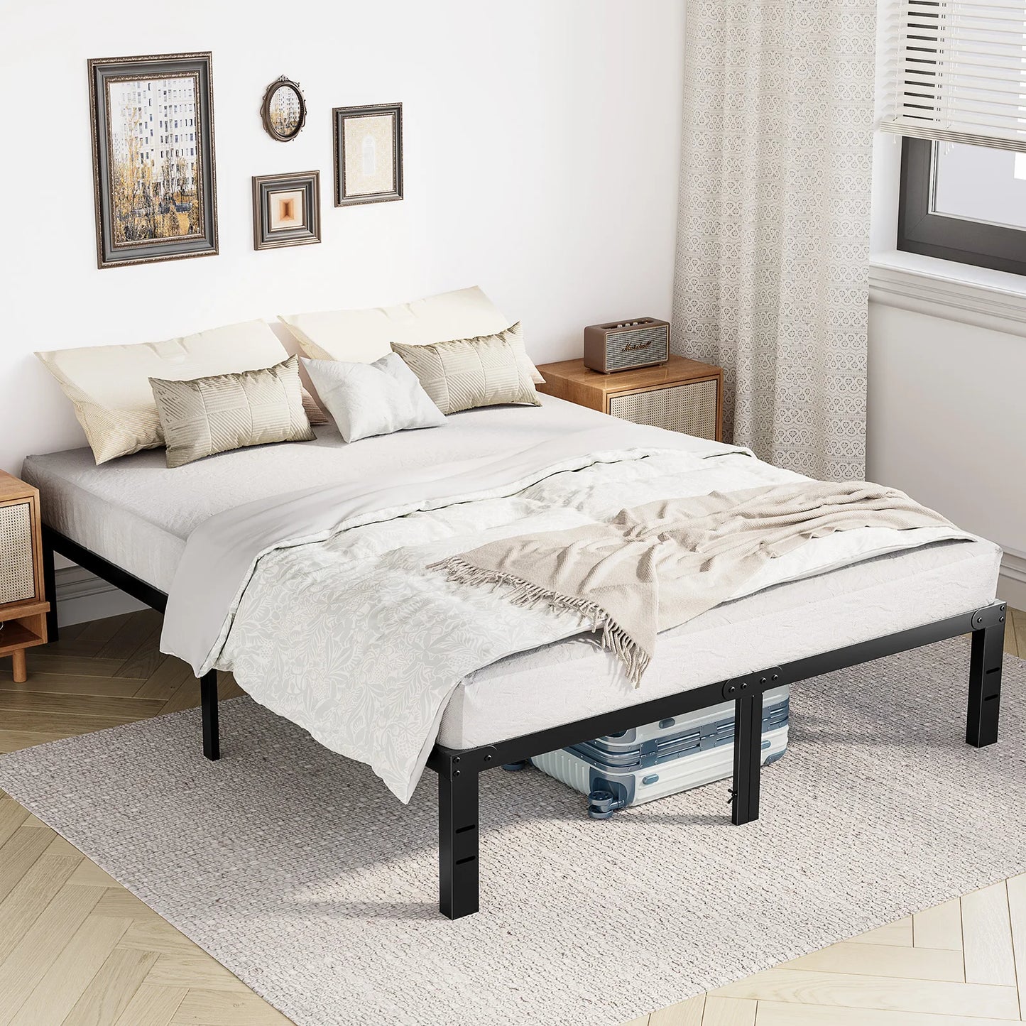 MCQ Basic Metal Bed Frame With Storage Platform Slat Support