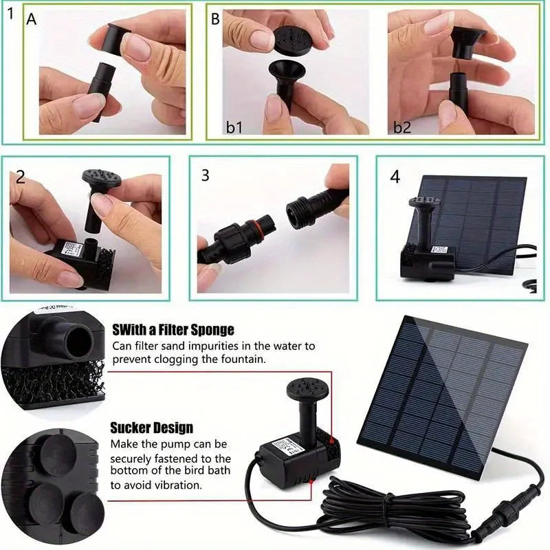 Solar Fountain with 6 Nozzles - 1.4W Solar Panel Floating Water Pump for Bird Baths, Pools, Garden DIY Waterfall Yard Decor
