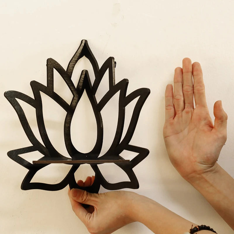 Bohemian Lotus Wooden Hollow Wall Mounted Corner Shelf Aromatherapy Candles