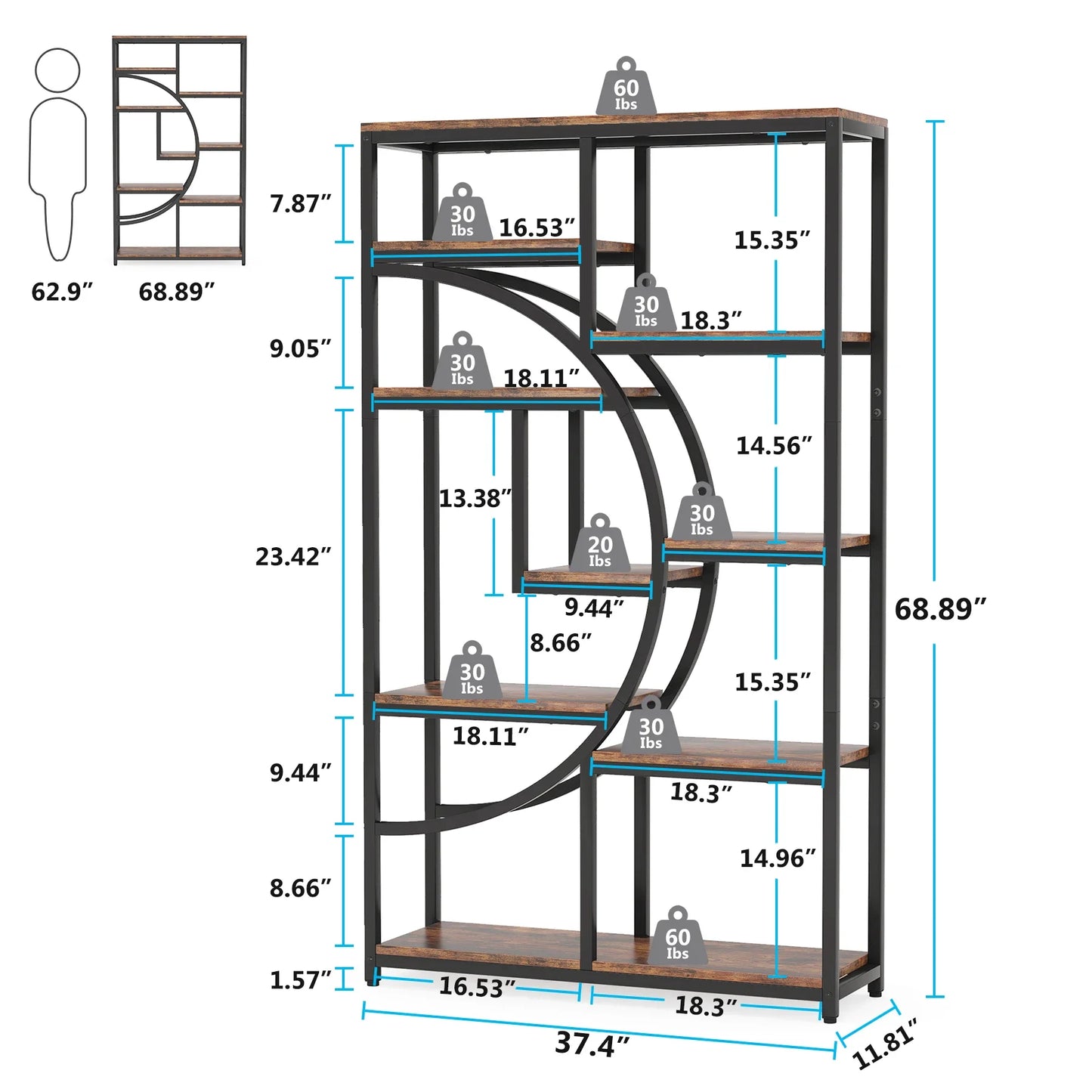 Tribesigns 5-Tier Industrial Etagere Bookcase Freestanding