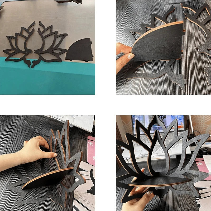 Bohemian Lotus Wooden Hollow Wall Mounted Corner Shelf Aromatherapy Candles
