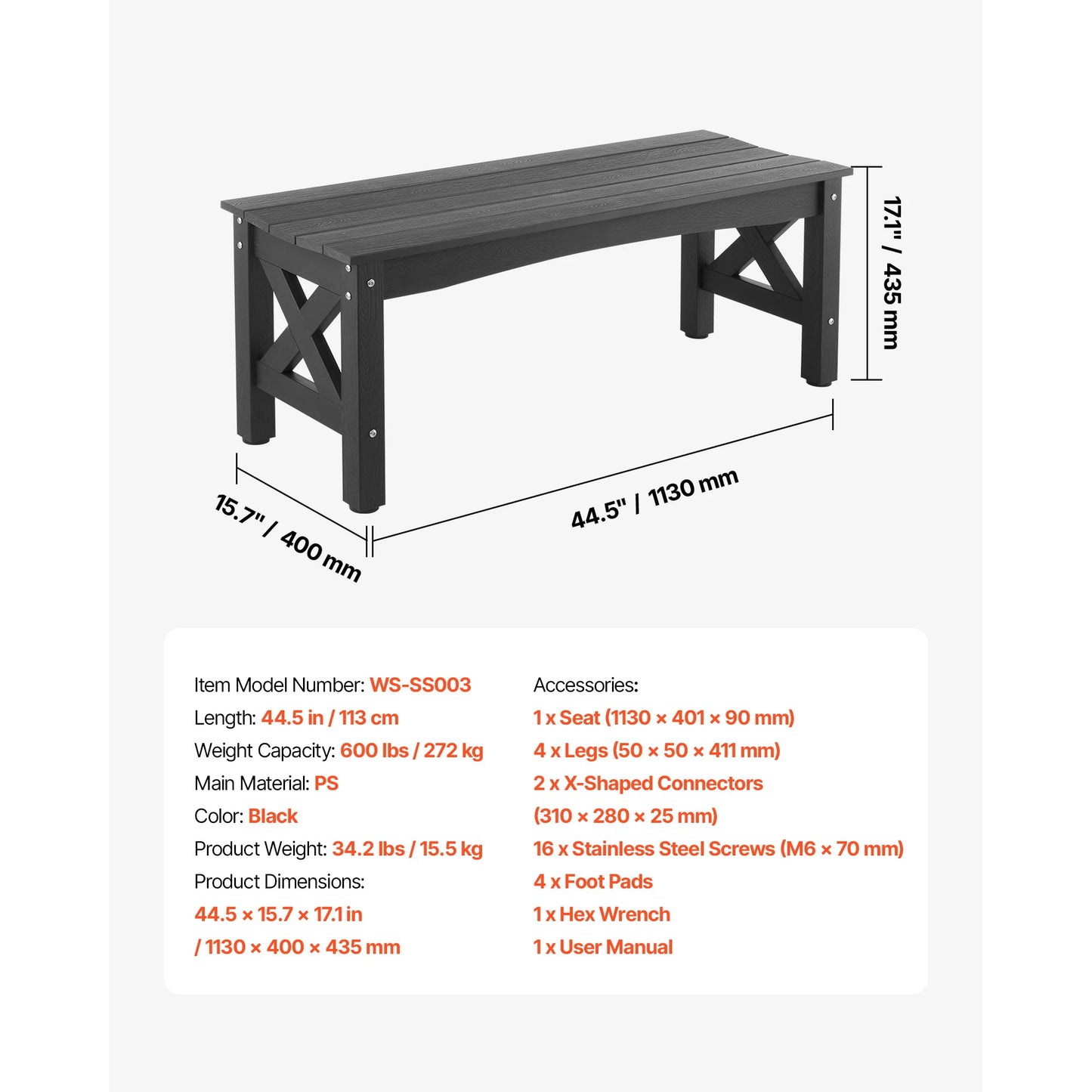 SucceBuy Outdoor Garden Bench Wood And Metal Park Bench