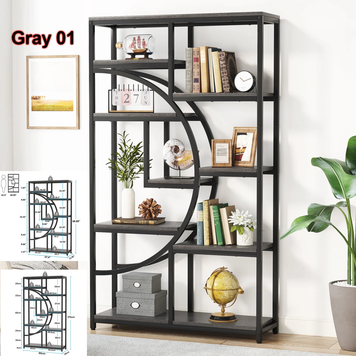 Tribesigns 5-Tier Industrial Etagere Bookcase Freestanding