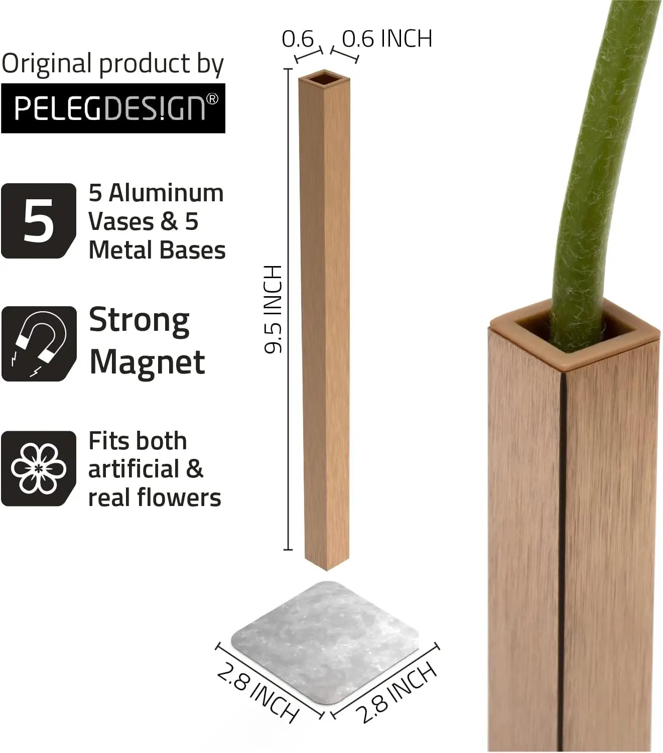 Magnetic Flower Vase Set of 5 Aluminum Home Decor