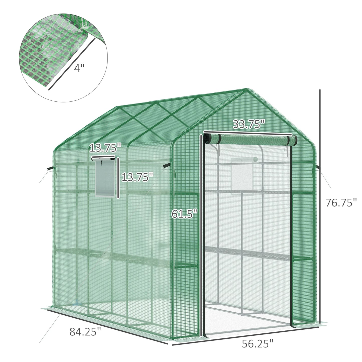 Outsunny Greenhouse With 2 Tier Shelf Steel Frame PE Cover