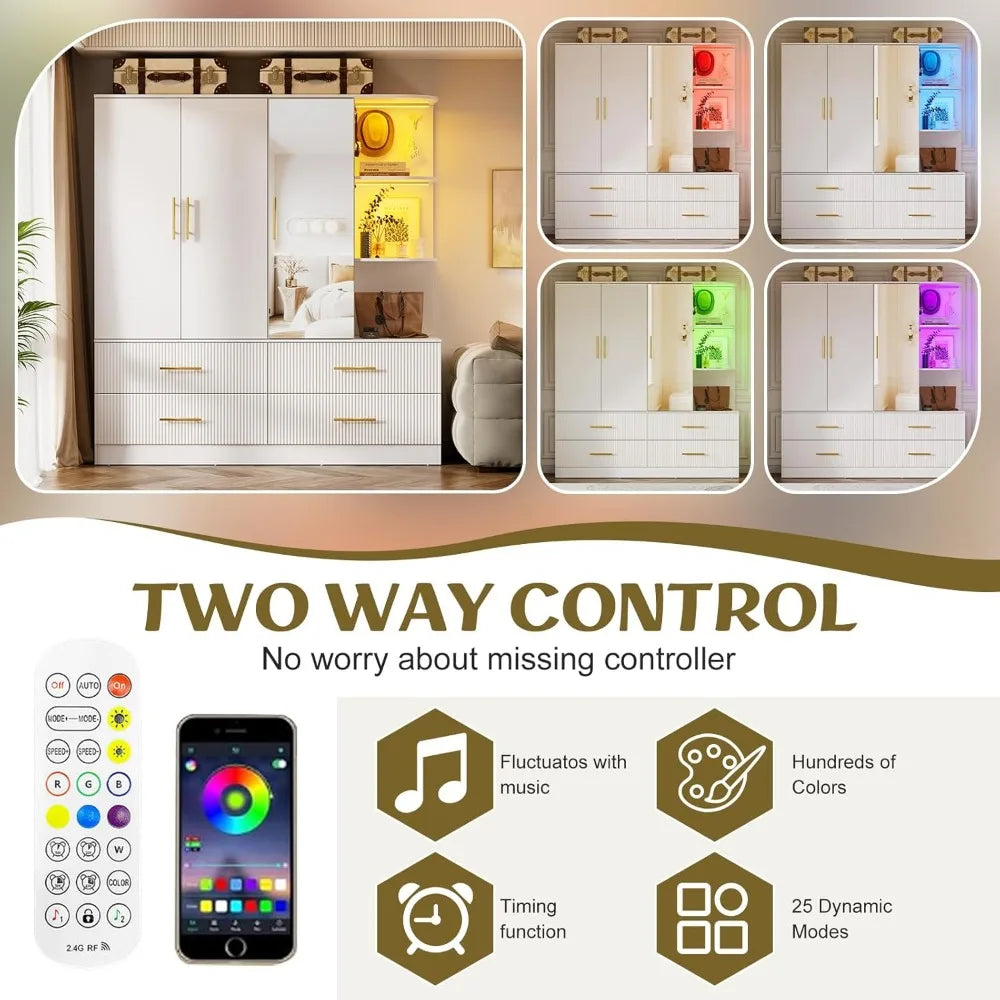 Chengwei 3 Door Armoire Wardrobe With Mirror And LED Lighting