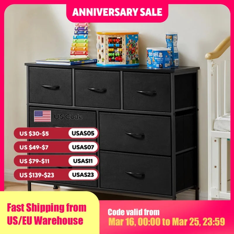 JHK Dresser With 7 Fabric Drawers
