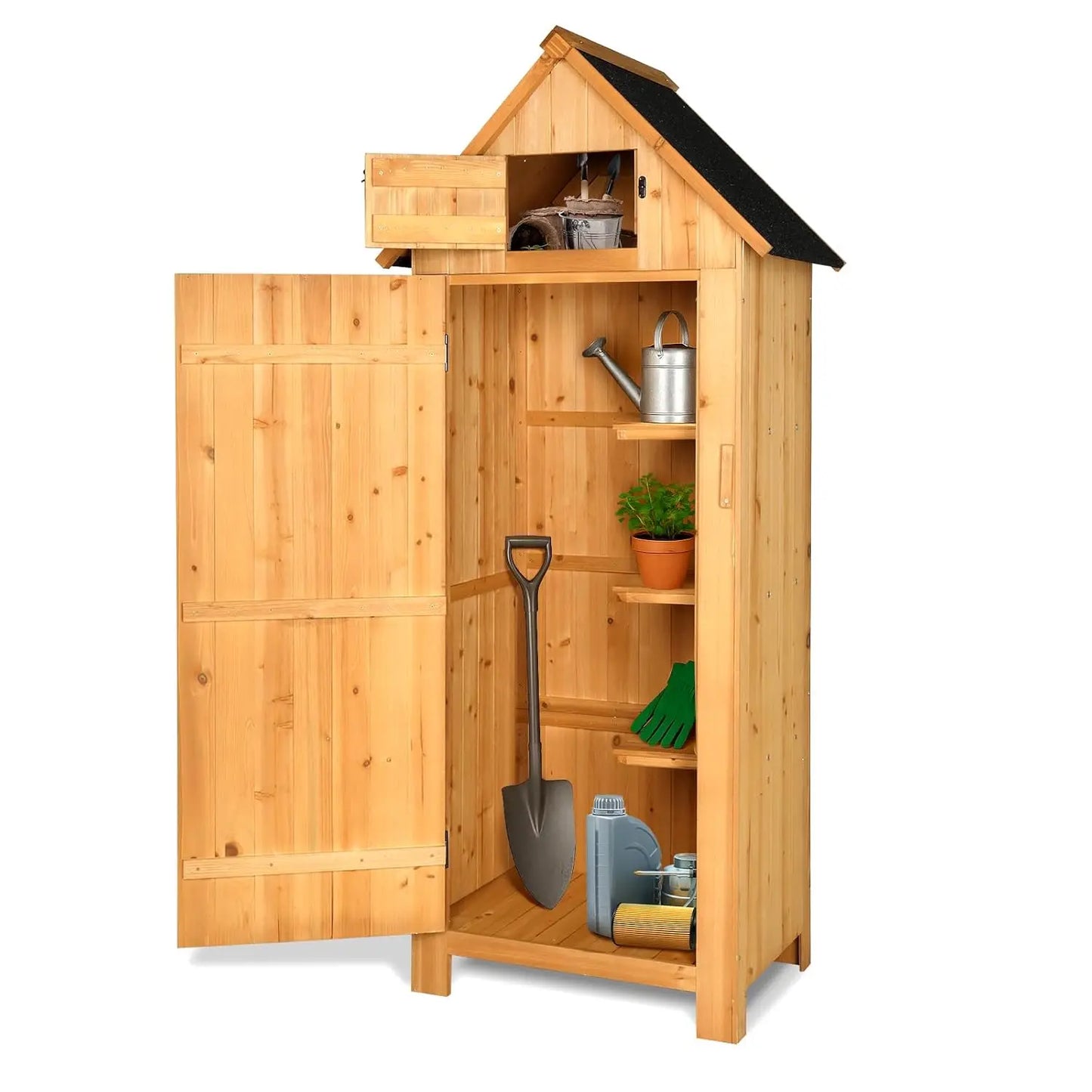 Outdoor Wooden Storage Shed, Garden Shed Outside Tool Cabinet with Safety Latch, Patio Storage Organizer, Customized
