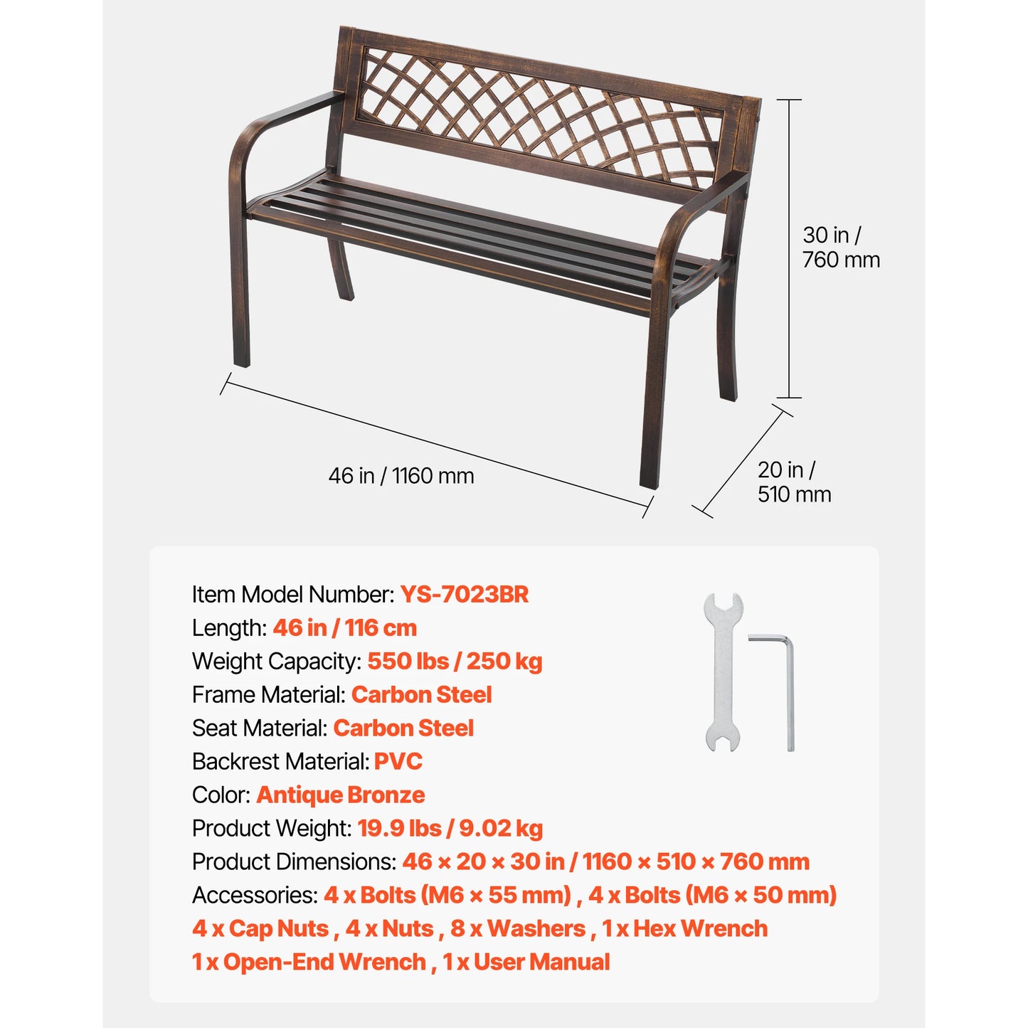 SucceBuy Outdoor Garden Bench Wood And Metal Park Bench