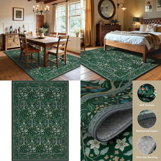 Boho Style Floral Rug, Washable, Non-Slip Backing, Indoor