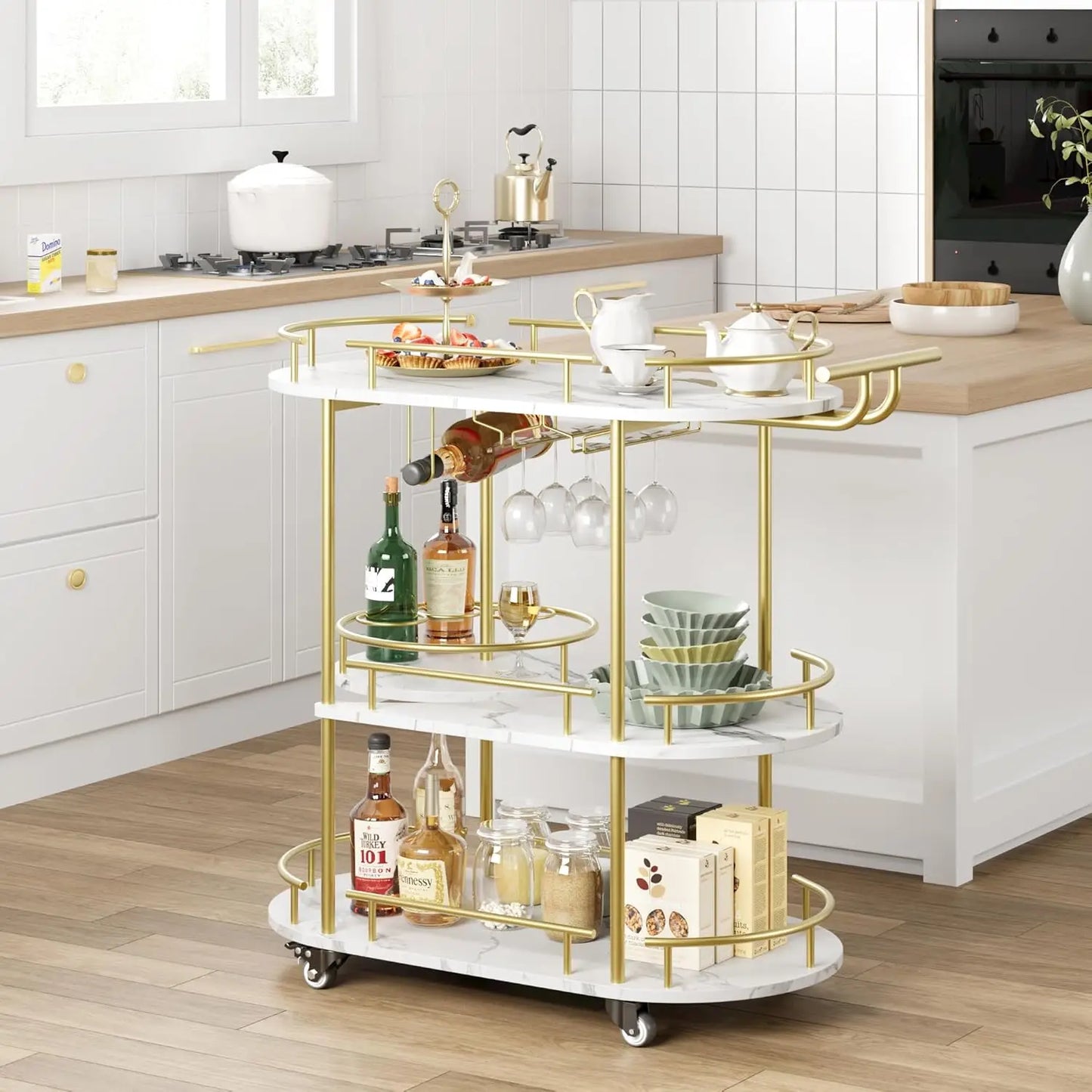 HobbyLane Bar Carts With 4-Tier Storage And Wine Rack
