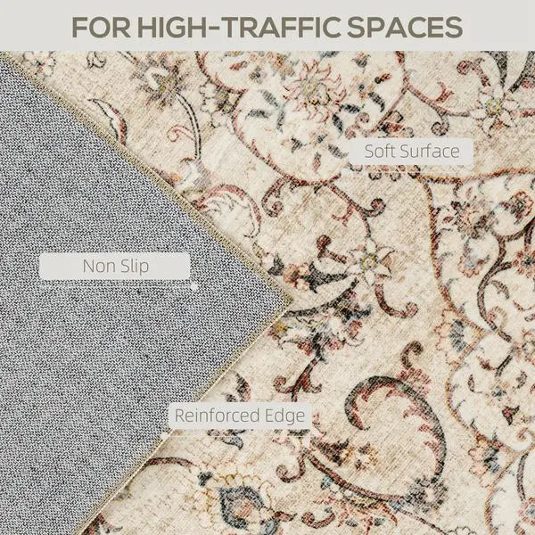 HOMCOM Floral Non Slip Machine Washable Area Rug Living Room