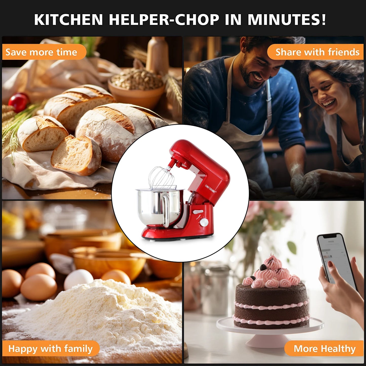 Cheftronic Stand Mixer Tilt Head 6 Speed Electric Kitchen Appliance