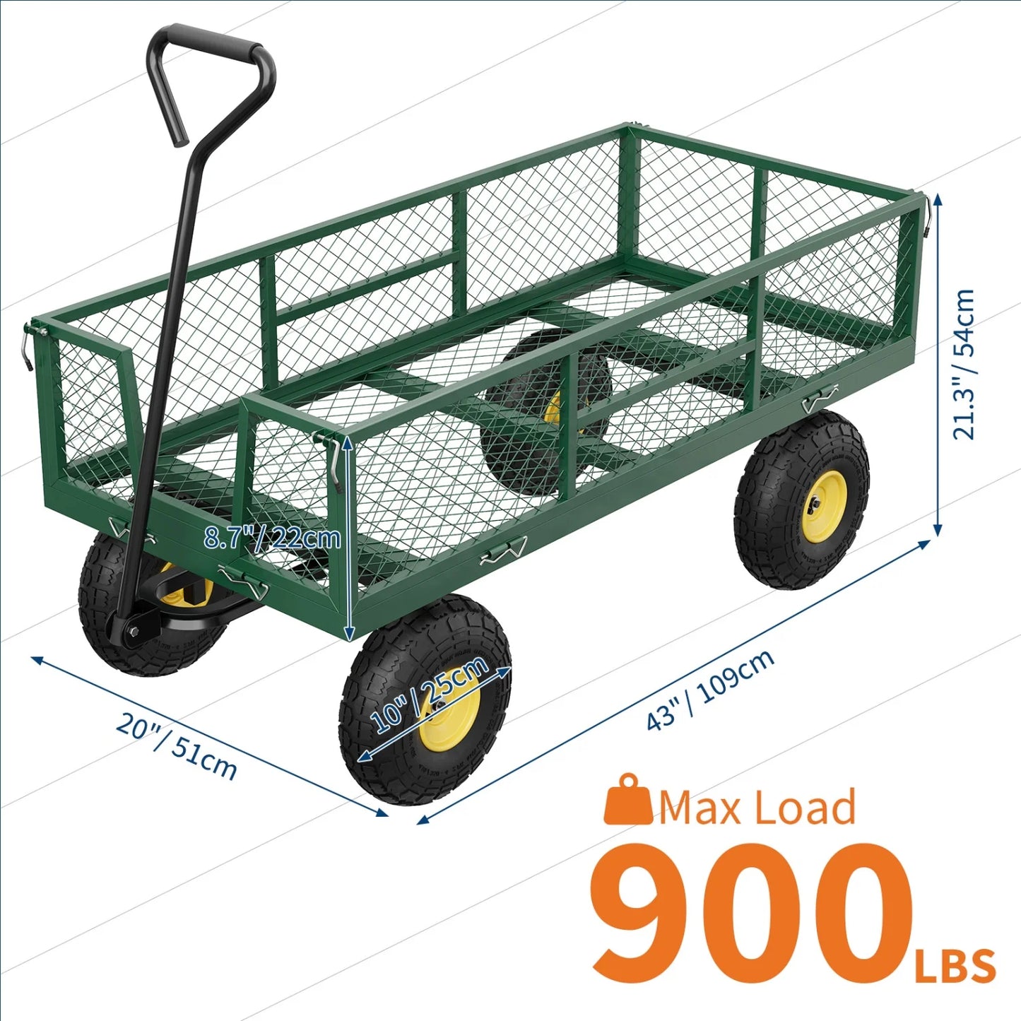Heavy Duty 900 lbs Capacity Garden Cart Utility Wagon,10" Pneumatic Tires,Removable Sides & Adjustable Handle,for Camping,Patio