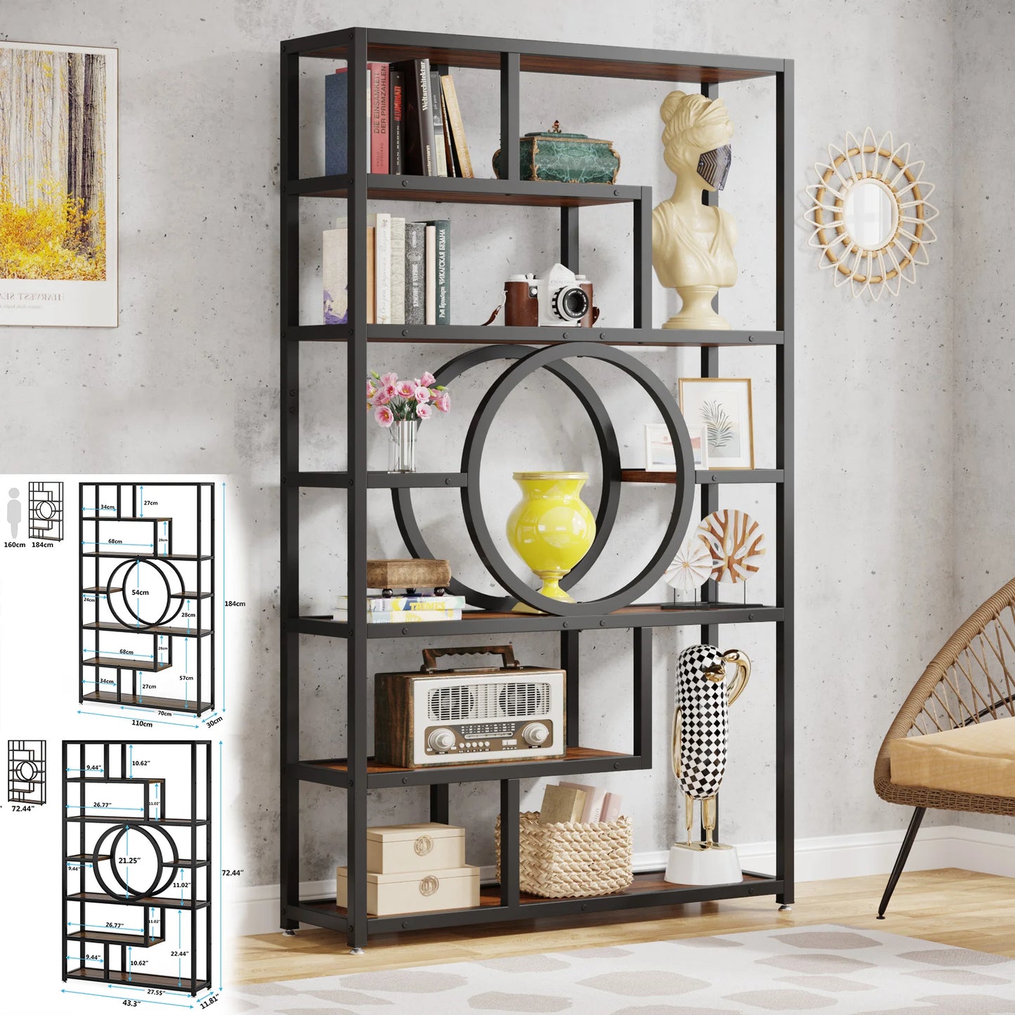Tribesigns 5-Tier Industrial Etagere Bookcase Freestanding
