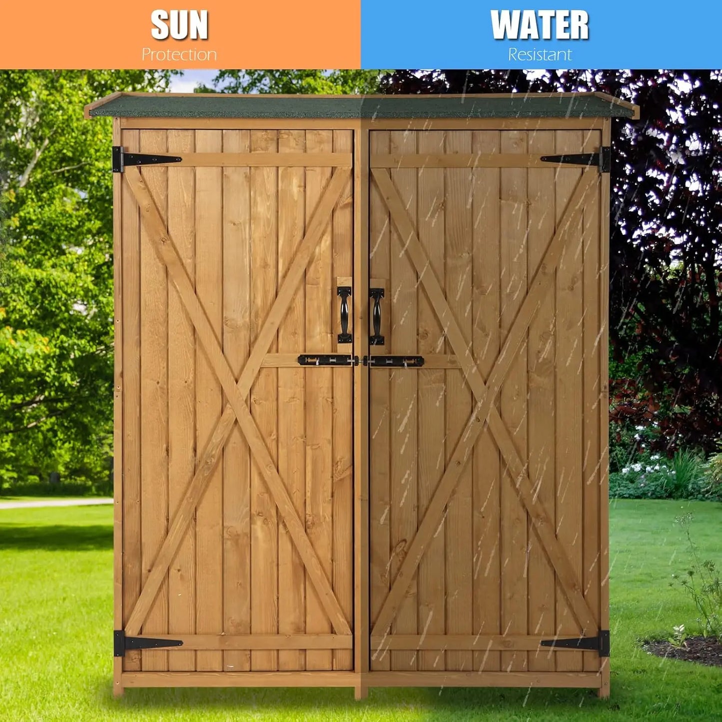 Upgraded Outdoor Wooden Storage Shed, Extra Large Garden Shed Outside Tool Cabinet with 2 Safety Latches, Customized
