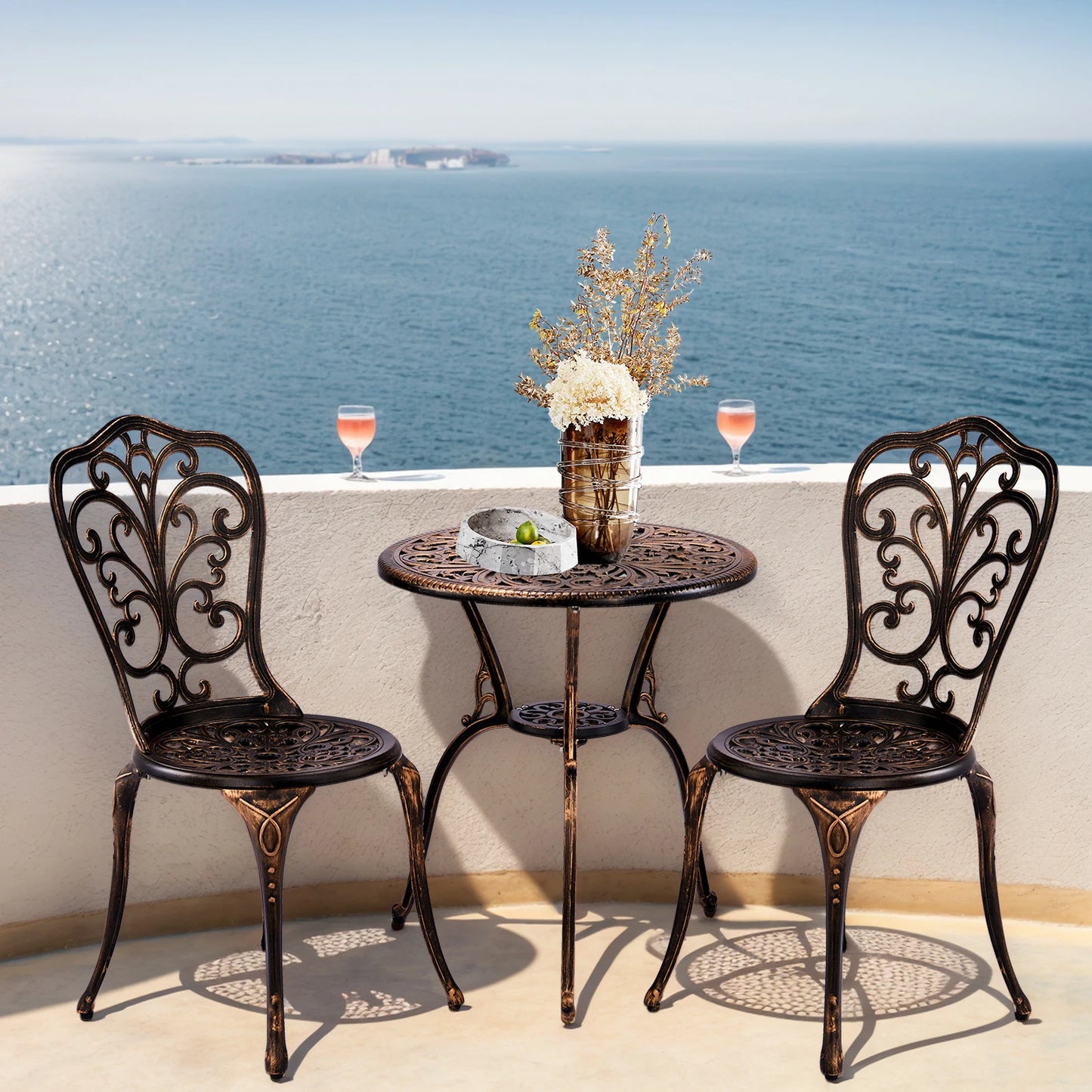 All-Weather Cast Aluminum Outdoor Bistro Set 3Pcs, Butterfly Style for Garden & Balcony