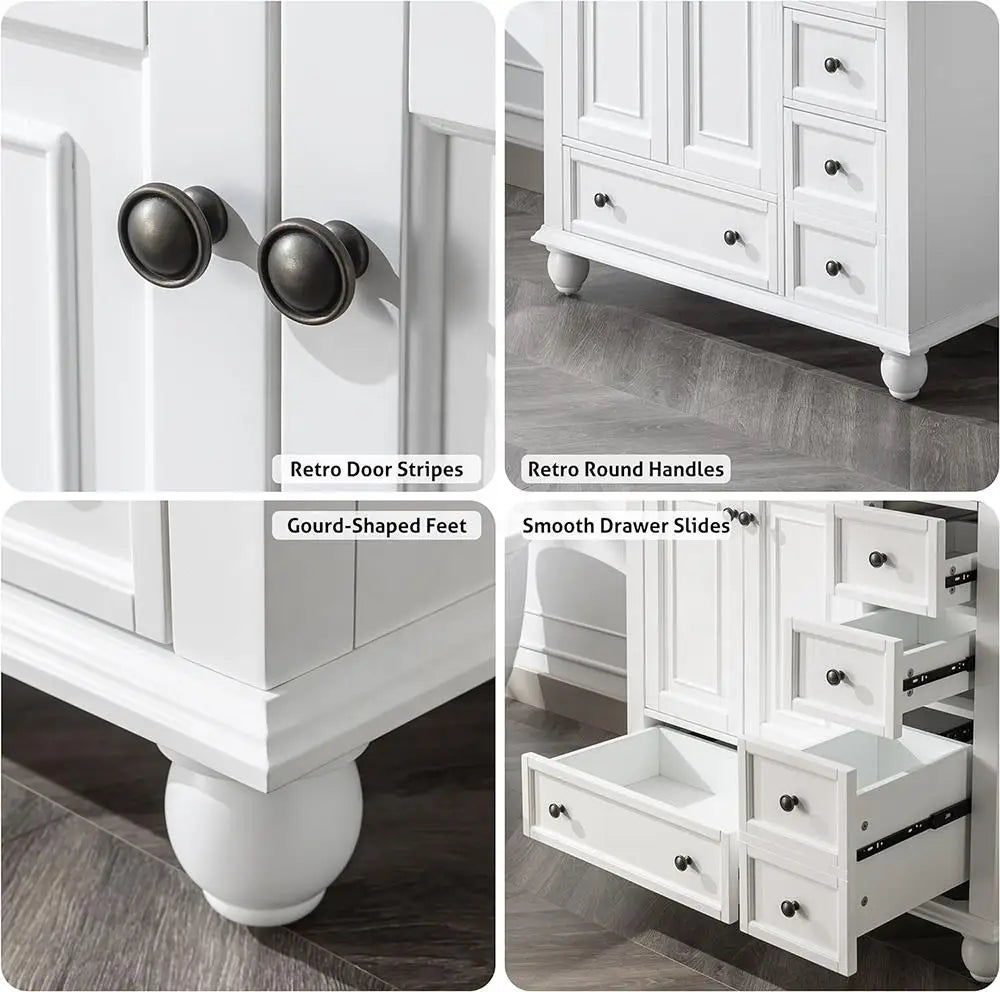 American Retro Classic Style Luxury Waterproof Wooden Bathroom Wash Storage Cabinet and Vanity