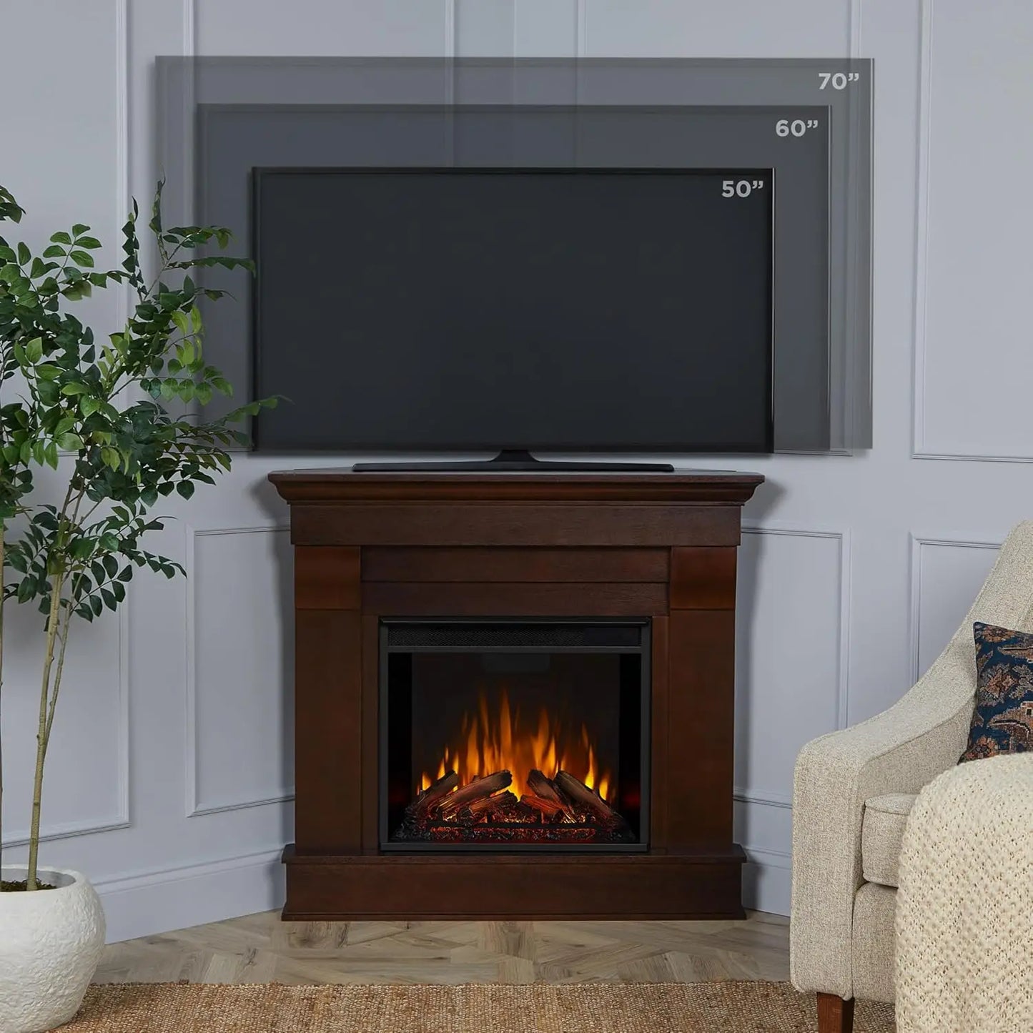Chateau Corner Electric Fireplace With Mantel And Replaceable Insert