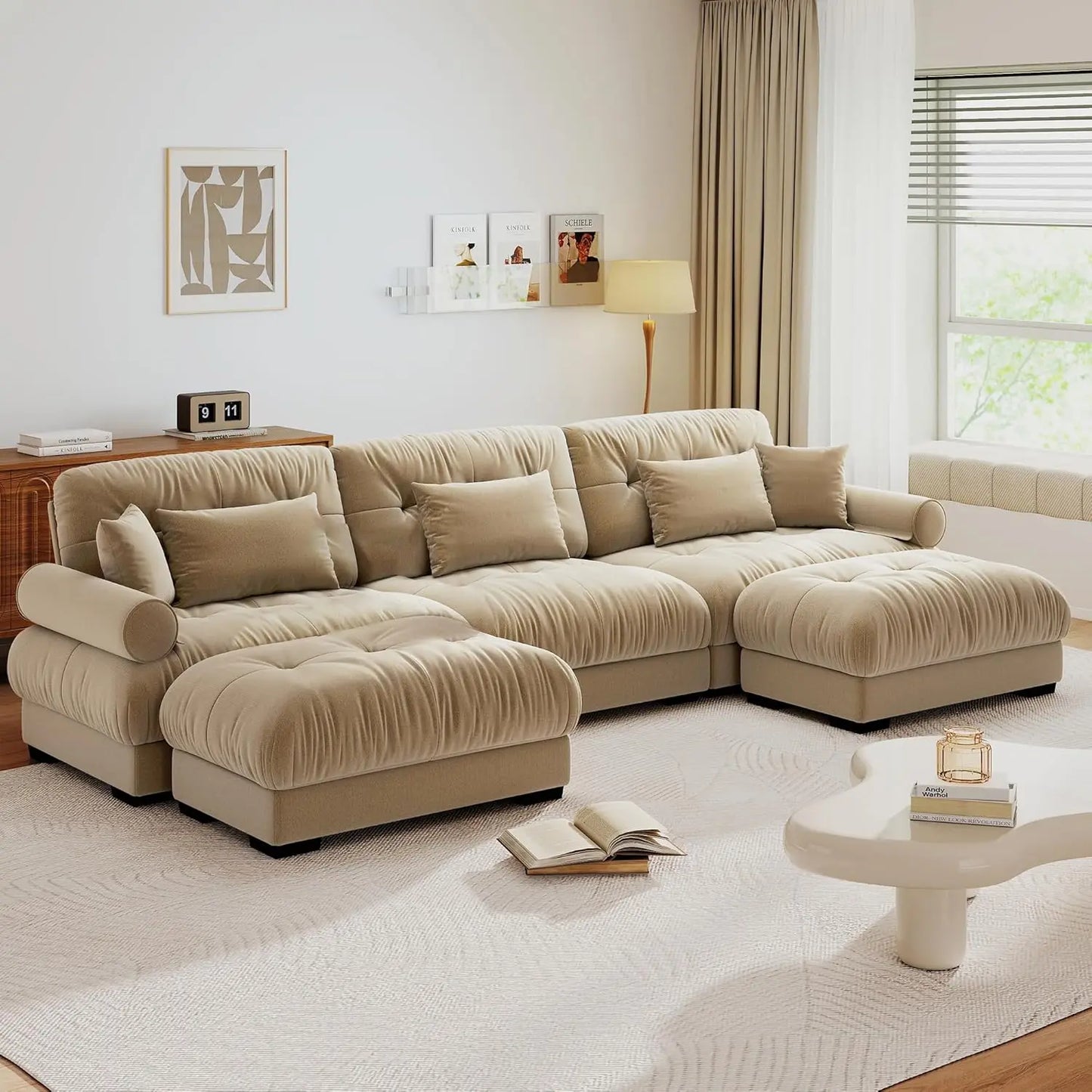 Cloud Couch Velvet Modular Sectional Sofa With Ottoman