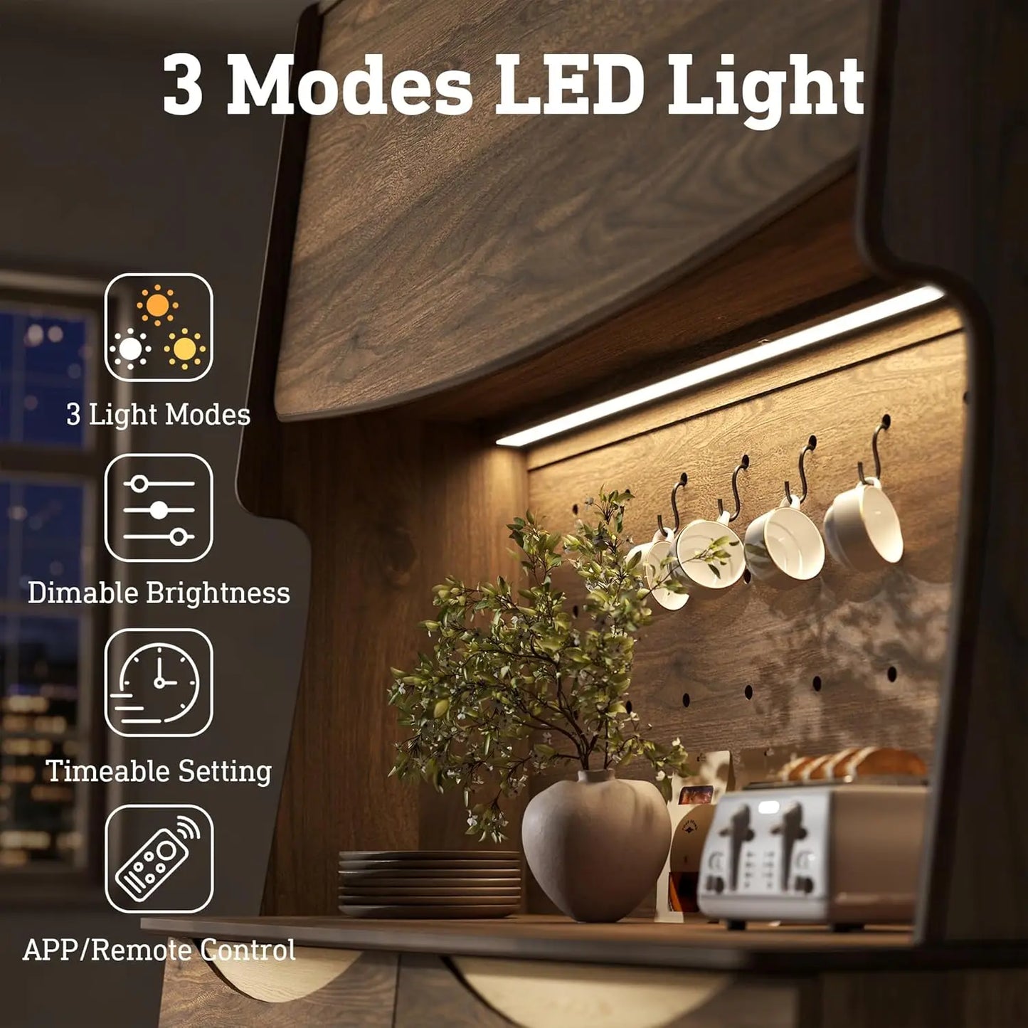 Huanzhuang Kitchen Pantry Cabinet With Power Outlets And LED Light